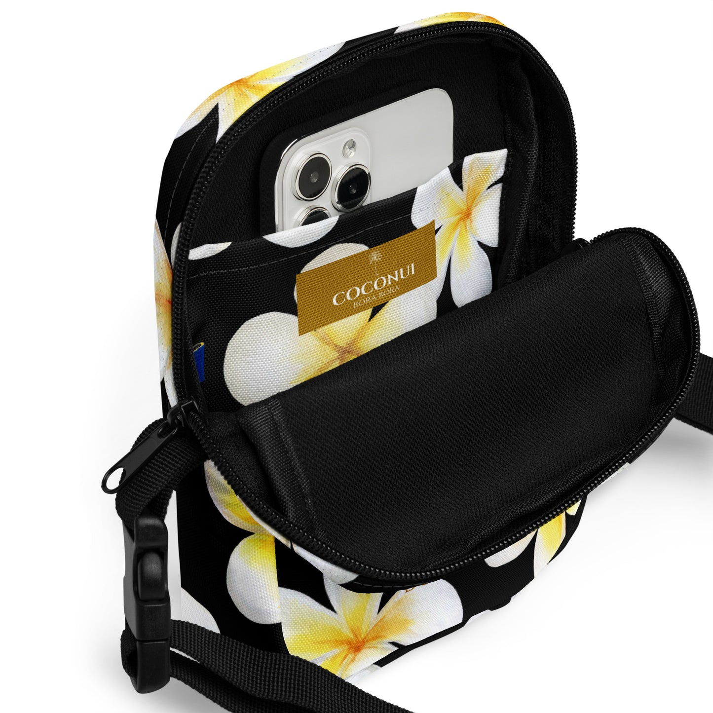 THE FENUA Crossbody Bag White Frangipani Black
